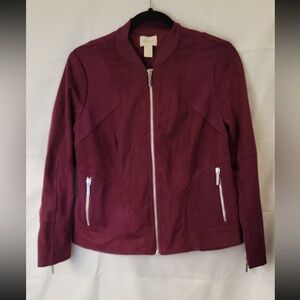 Chicos Faux‎ Leather Suede Jacket Burgundy Size 0 Petite